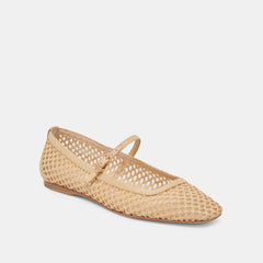 REYES WIDE BALLET FLATS LT NATURAL WOVEN RAFFIA
