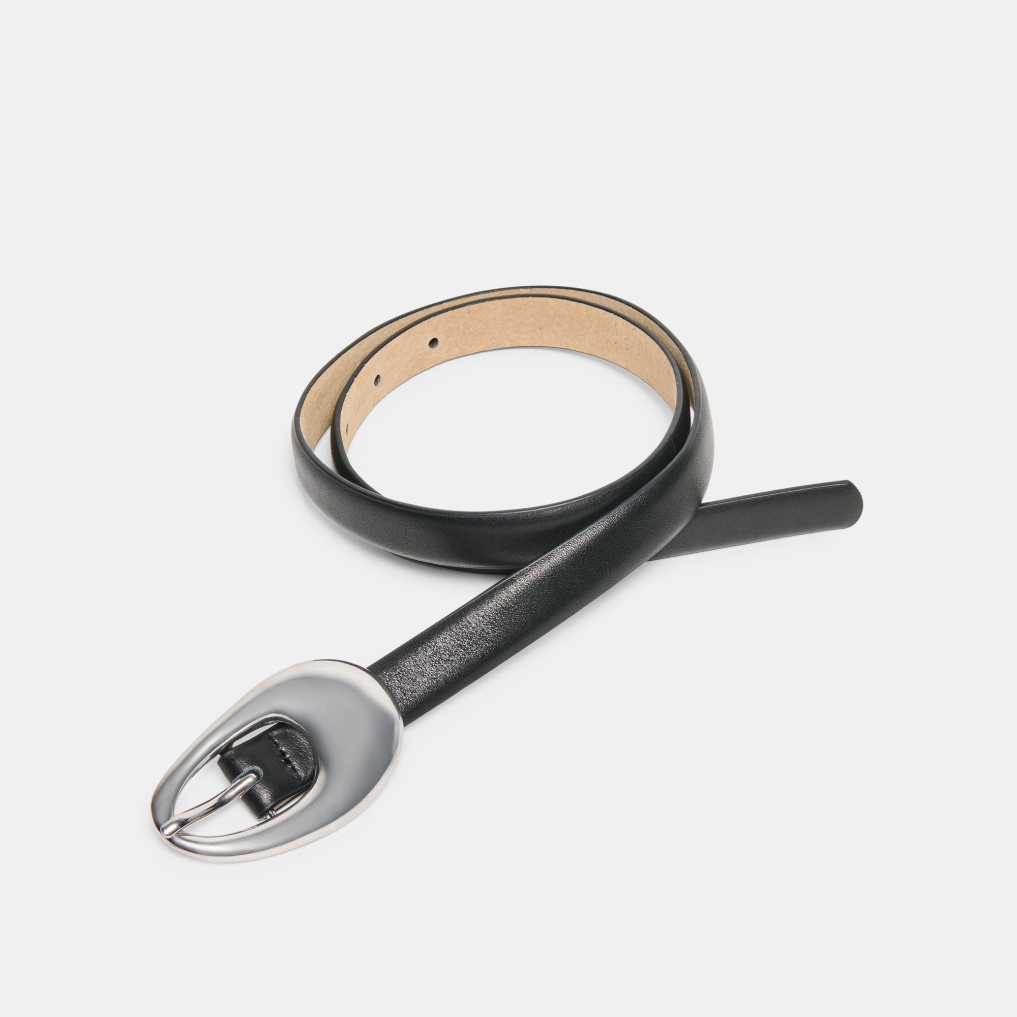 ORGANIC OVAL BUCKLE BELT BLACK SILVER