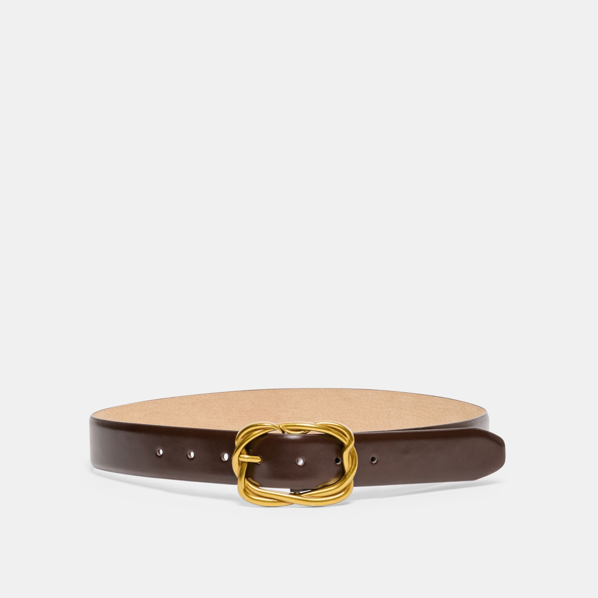 BRAIDED BUCKLE BELT MAHOGANY GOLD
