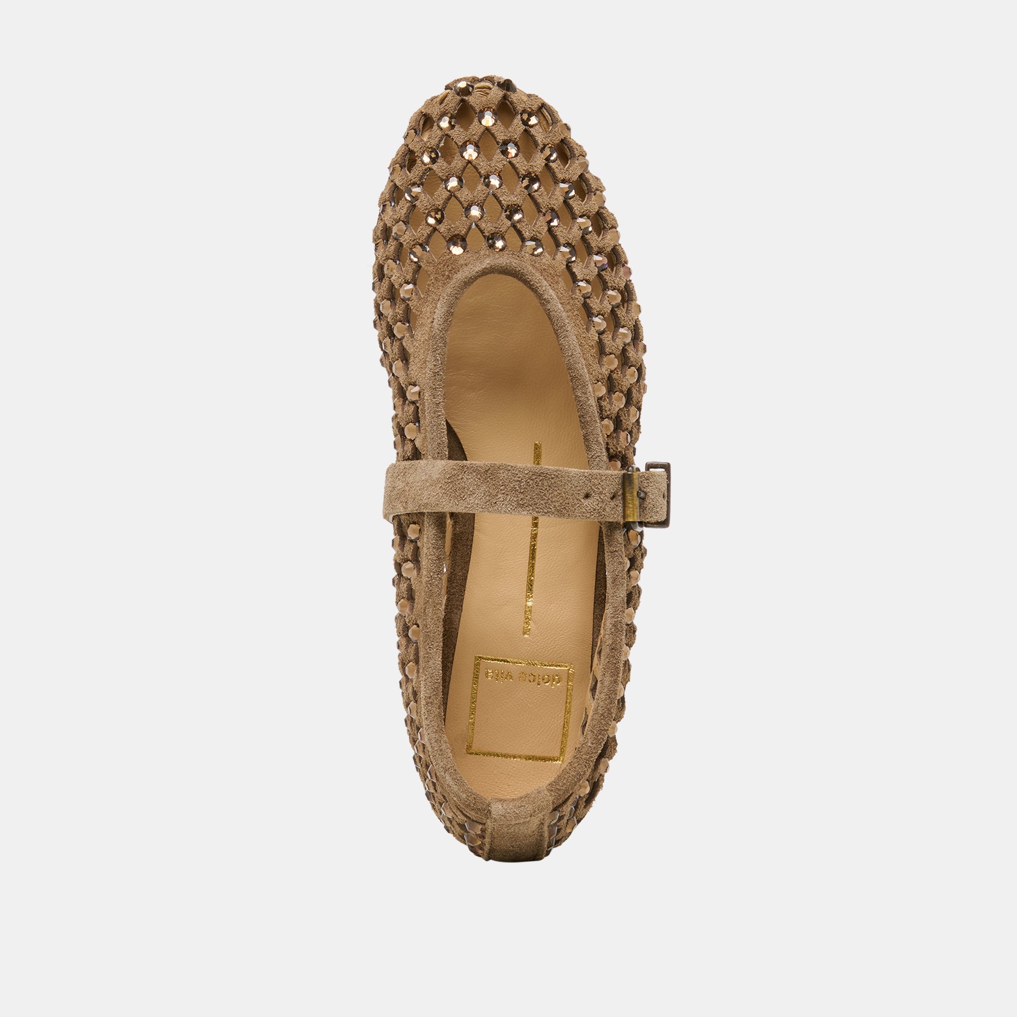 MAVIN RHINESTONE BALLET FLATS TAUPE SUEDE