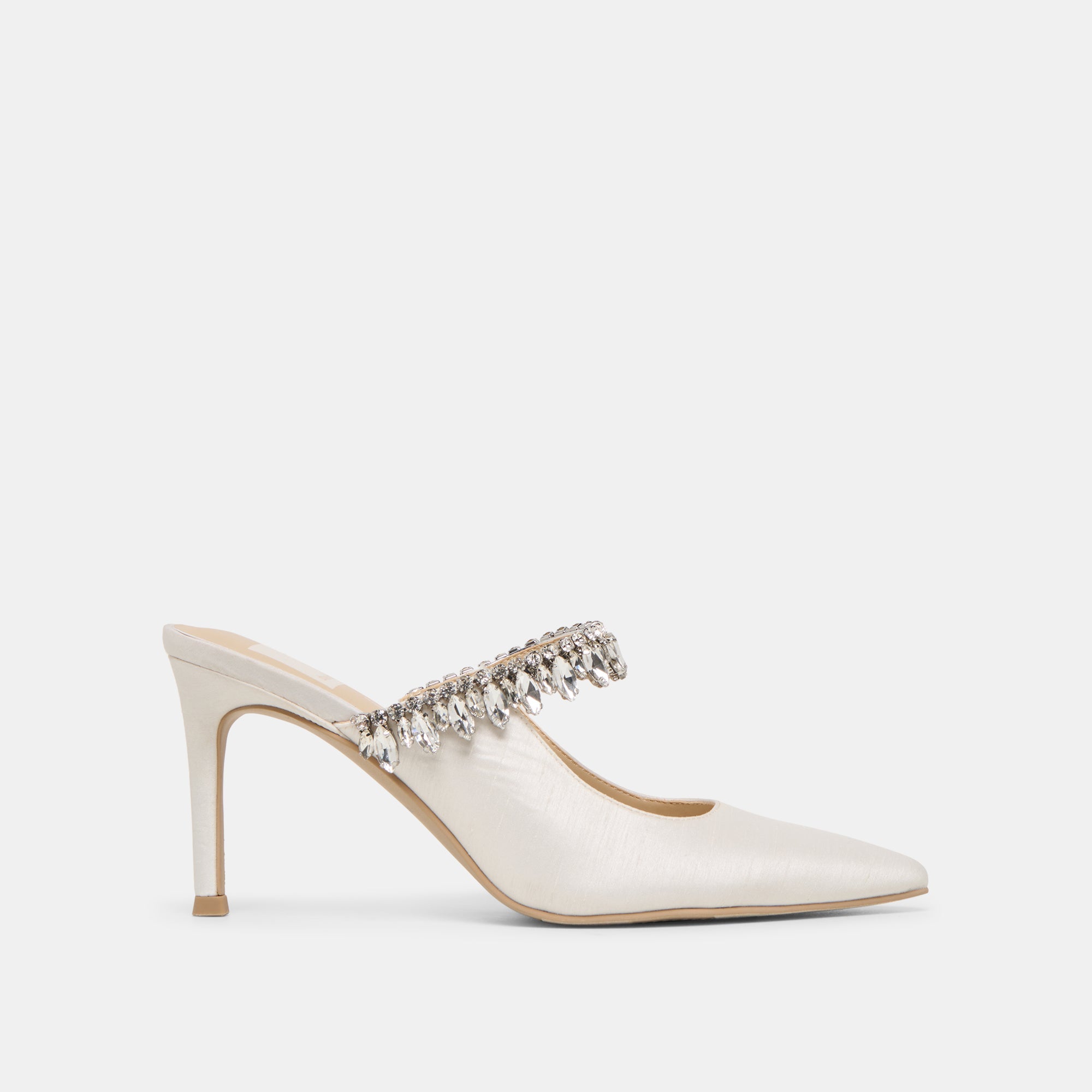 KELI CRYSTAL HEELS WHITE SATIN